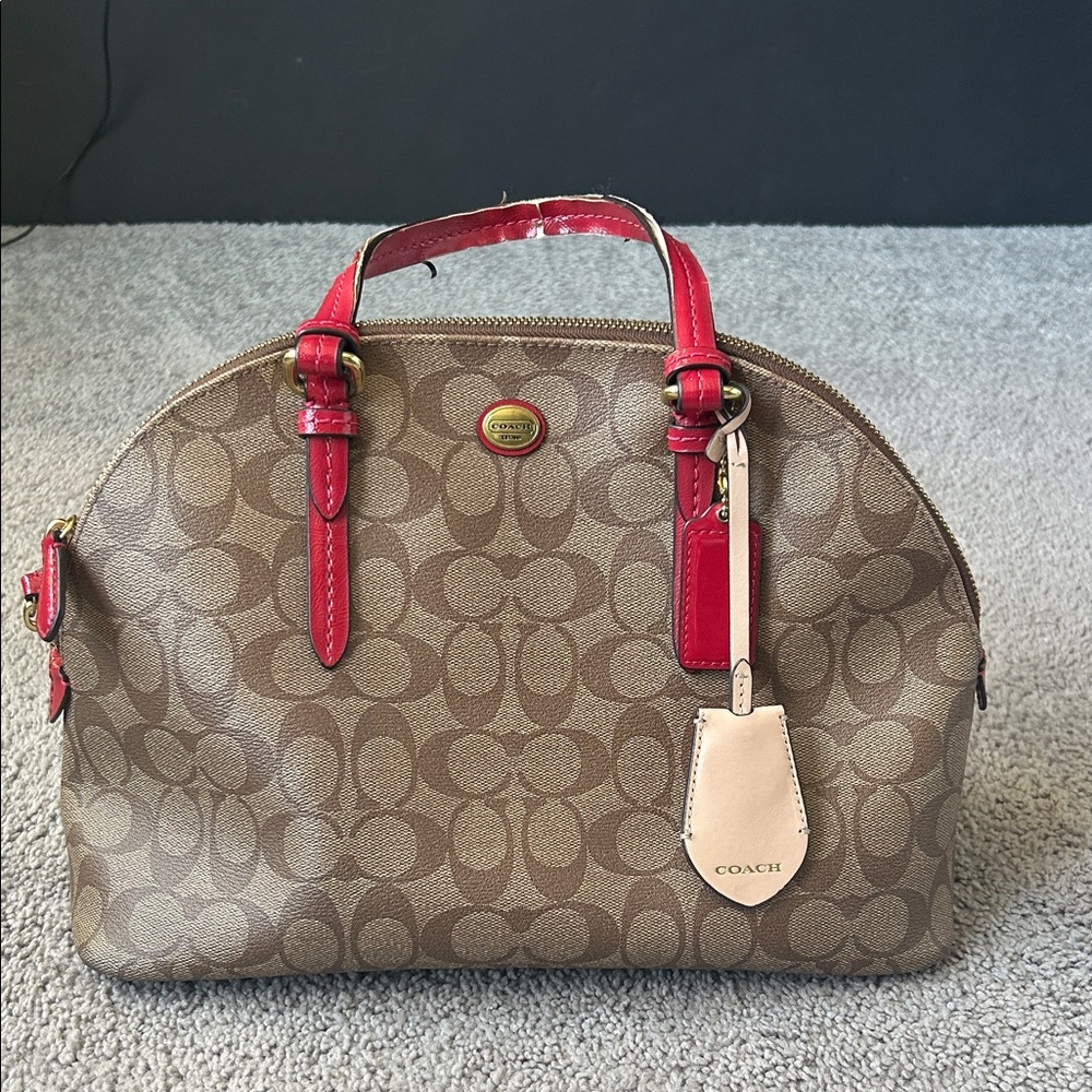 Coach Tan and Red Signature Satchel